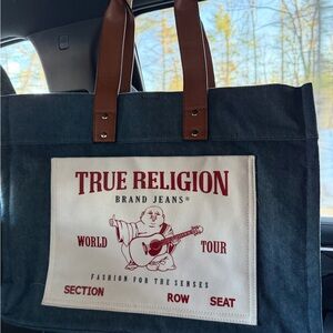 True Religion Blue and Brown Tote